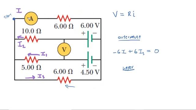 What are the expected readings of the ammeter and voltmeter