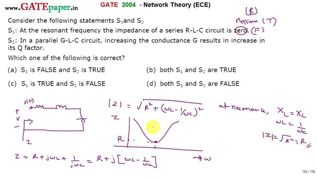 GATE 2004 ECE Find TRUE/FALSE statements on series and parallel RLC circuits смотреть онлайн