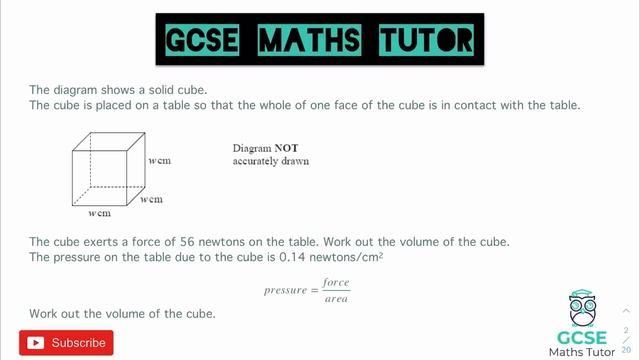 Difficult Pressure Force & Area | Quick Revision | Grade 6+ | GCSE Maths Paper 2 November 3rd 2022 смотреть онлайн