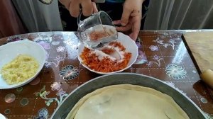 Татарский трехслойный пирог.