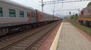 Электровоз 2ЭС4К с пассажирским поездом Печора - Адлер | РЖД | Сочи | Железная дорога