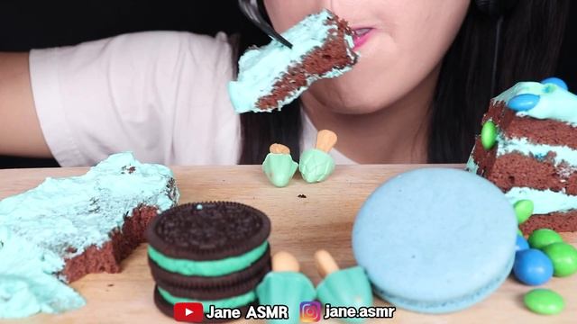 ASMR MINT CHOCOLATE *MINT BUBBLE TEA, MINT CHOCOLATE CAKE, MINT OREO 민트 초코 먹방 JANE ASMR 제인 смотреть онлайн