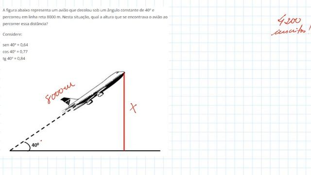 A figura abaixo representa um avião que decolou sob um ângulo constante de 40º e percorreu em... смотреть онлайн