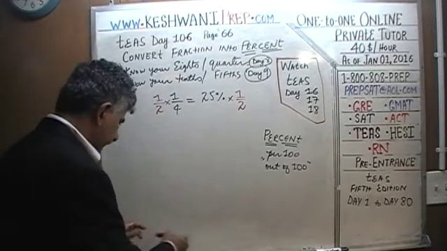 TEAS 6 ATI Math Day 106, P66, Fractions To Percents, Test Prep OnlineTutor HESI, GRE, GMAT