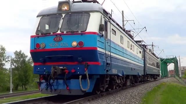 ЧС2К-824 с вагоном "Лаборатория контактной сети" смотреть онлайн