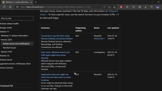Windows 11, version 21H2 and 22h2 known issues and resolved issues смотреть онлайн