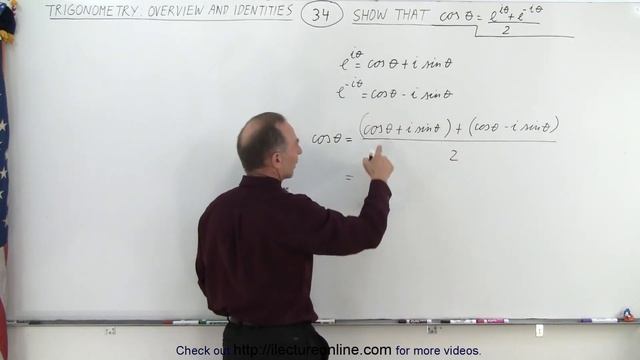 Trigonometry - Overview and Identities (34 of 35) cos(theta)={e^[i(theta)]+e^[-i(theta)]}/2i смотреть онлайн