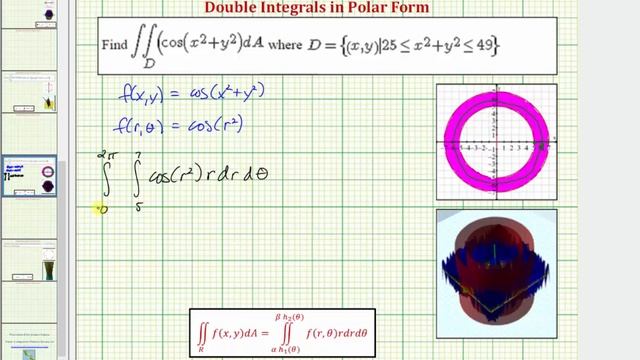 Evaluate A Double Integral In Polar Form - F(x,y)=cos(x^2+y^2) Over A Ring
