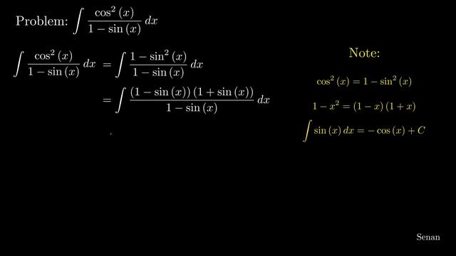 Solving Integral:  ∫ Cos² X / (1 - Sin X) Dx