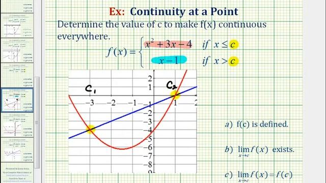 Ex 3: Find the Value of c to Make a Piecewise Defined Function Continuous Everywhere смотреть онлайн