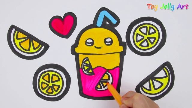 Glitter Orange Soda Lemonade Coloring Drawing Learn colors for Kids, Toddlers | Toy Jelly Art ♡
