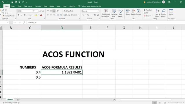 ACOS function in Microsoft excel смотреть онлайн
