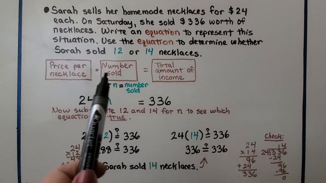 6th Grade Math 11.1c, Writing an Equation and Checking Solutions смотреть онлайн