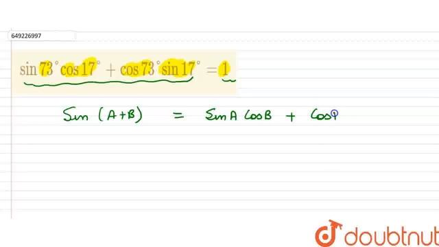 Sin 73° cos 17° + cos 73° sin 17°=1 | CLASS 12 | WEB QUESTIONS | MATHS | WEB TOP QUESTIONS | Dou... смотреть онлайн