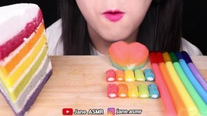 ASMR RAINBOW FOODS *BEAR BUBBLE GUM, JELLY NOODLES, SOUR JELLY TUBE 무지개 풍선껌, 젤리국수 먹방 JANE ASMR 제인