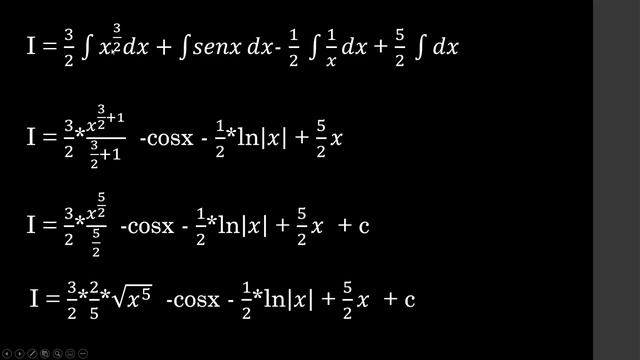 Integral Imediata: 3/2 𝑥sqrt𝑥+𝑠𝑒𝑛𝑥-1/2𝑥+5/2 смотреть онлайн