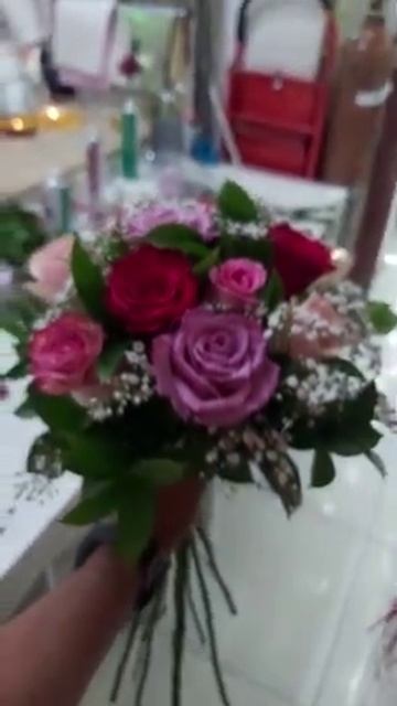 #flowers #roses #12    12 Multi Color Roses In Cylinder Vase Beautiful Arrangement