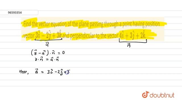 Find The Vector Equation Of The Plane Passing Through A Point Having Position Vector