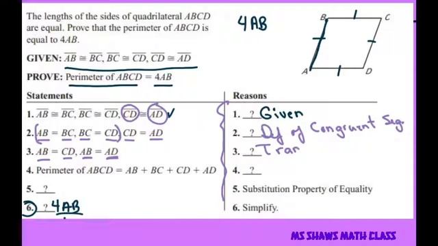 Prove Quadrilateral ABCD has perimeter 4AB. Two Column Proof смотреть онлайн
