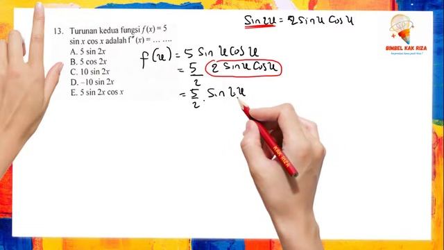 Diberikan fungsi f (x)= 5 sin x cos x , maka turunan kedua fungsi tersebut adalah ? смотреть онлайн