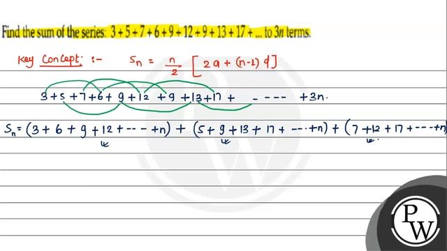 Find the sum of the series: \( 3+5+7+6+9+12+9+13+17+\ldots \) to \(... смотреть онлайн