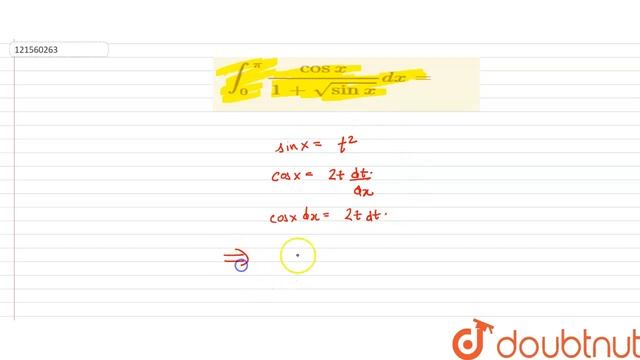 `int_(0)^(pi)(cos x)/(1+sqrt(sin x))dx=` смотреть онлайн