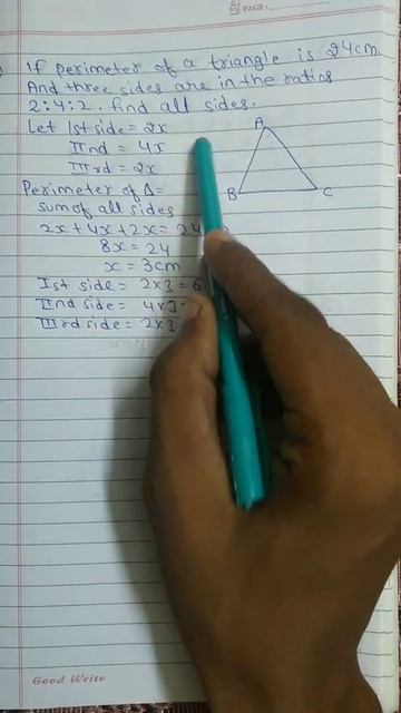 The Perimeter Of A Triangle Is 24cm And Three Sides Are In The 2:4:2. Find All Sides?
