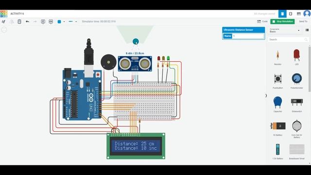 Tinkercad - Ultrasonic Distance Sensor with Buzzer, LED Lights and LCD Display смотреть онлайн