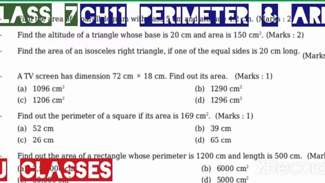 Ch11 Perimeter &Area/Class 7Maths/ NCERT/ WORKSHEET