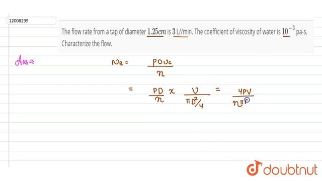 The Flow Rate From A Tap Of Diameter `1.25 Cm` Is `3` L//min. The Coefficient Of Viscosity