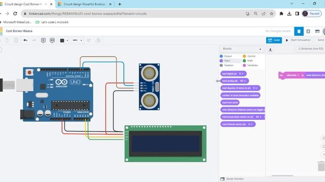 ultrasonic sensor with lcd display arduino tinkercad | Tinkercad Block Code | ultrasonic tinkercad смотреть онлайн