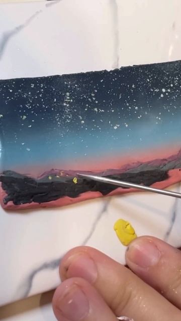 Painting a cityscape with polymer clay! #handmadejewelry #art #polymerclay #painting смотреть онлайн