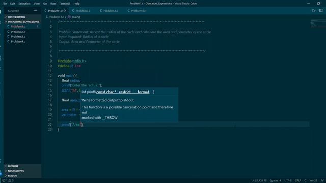 Problem 1 | Area And Perimeter Calculation Of A Circle | Operators, Expressions