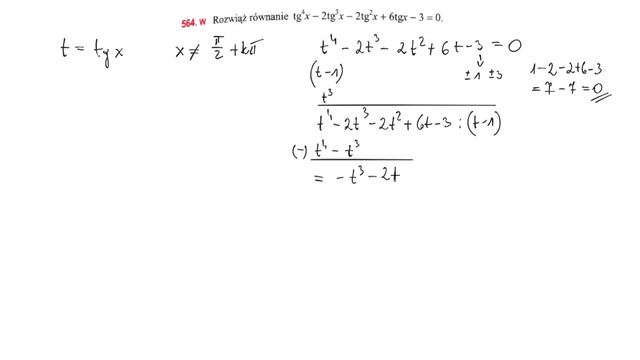 564. Rozwiąż równanie tg^4x-2tg^3x-2tg^2x+6tgx-3=0 смотреть онлайн