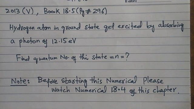 Second Year Physics Chapter 18, ATOMIC SPECTRA, Numerical book 18.5, 2013 V Solution. смотреть онлайн