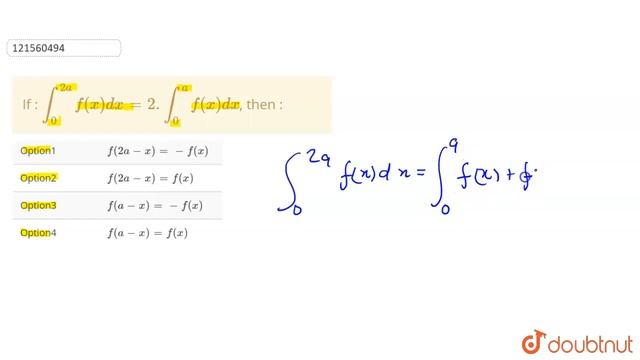If : `int_(0)^(2a)f(x)dx=2.int_(0)^(a)f(x)dx`, then : смотреть онлайн