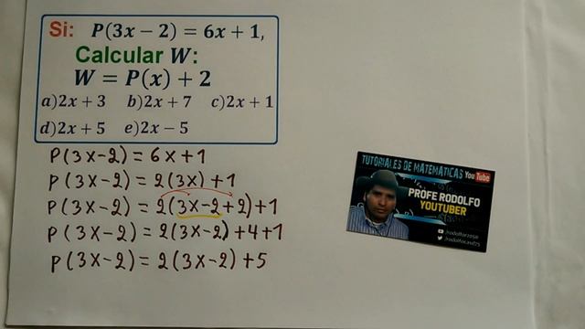 Si: P(3x-2)=6x+1, Calcular: W = P(x) + 2. (Evaluar una Función) смотреть онлайн