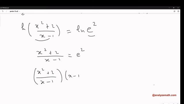 Solve the Logarithmic Equations : ln(x^2+-2) - ln(x-1) = 2 Grade 12 смотреть онлайн