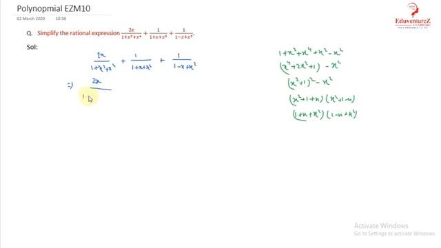 Simplify the rational expression 2x/(1+x^2+x^4 )+1/(1+x+x^2 )+1/(1−x+x^2 ) смотреть онлайн