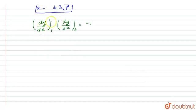 Find The Value Of P For Which Curves X^2=9p(9-y) And X^2=p(y+1) Cut Each Other At Right Angles....