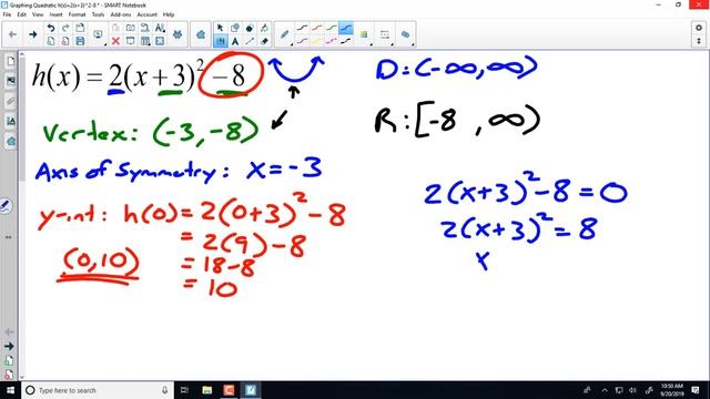 Quadratic & Parabola h(x)=2(x+3)^2-8 смотреть онлайн
