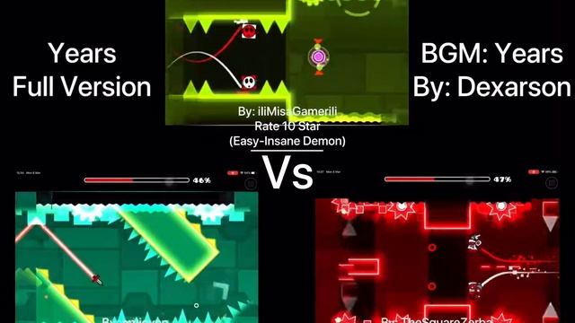 Geometry Dash = Years Full Version (Comparison) (emjoven Vs TheSquareZebra Vs IIiMisaGameriIi)