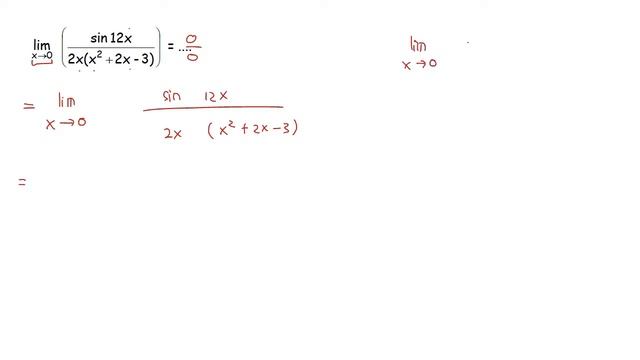 limit x mendekati 0, sin 12x/[2x (x^2 + 2x - 3)] = .... смотреть онлайн