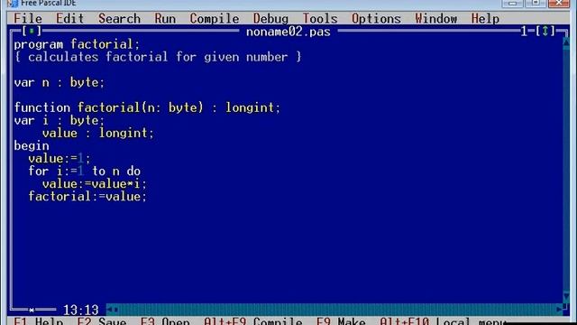 Factorial calculation - Free Pascal смотреть онлайн