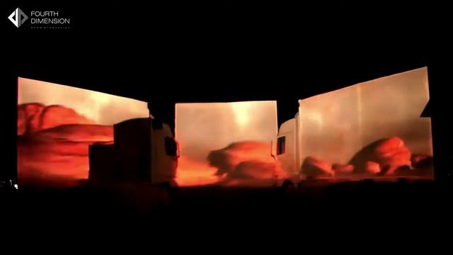 Настоящие тягачи как поверхность для 3д-меппинга и новой режиссуры в проекте–Преодолевая расстояние