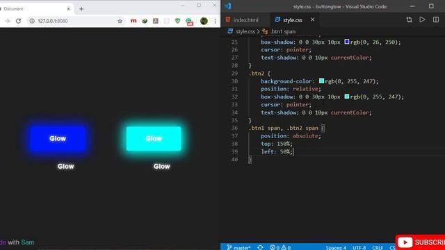 Glowing buttons with reflection using HTML and CSS. смотреть онлайн