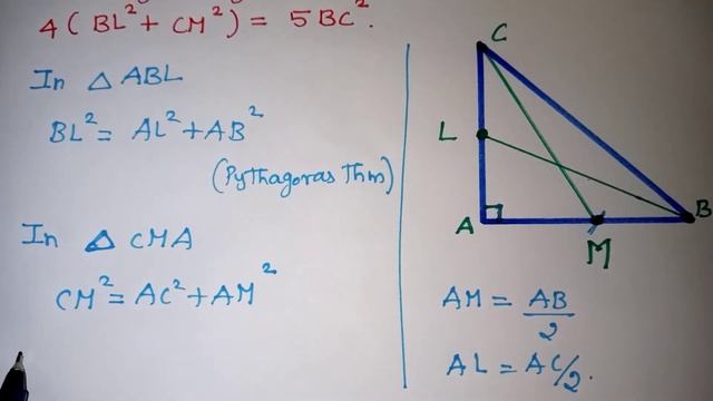 Class 10 Triangles In Tamil / Ex 13 / BL And CM Are Medians  Then Prove That 4(BL²+ CM²)= 5 BC²
