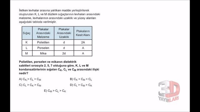 3D AYT Fizik Soru Bankası 5.Bölüm Test-8 (Sığaçlar-1) [2021] смотреть онлайн
