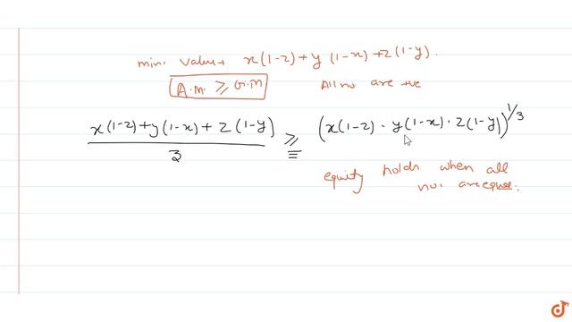 If `xyz=(1-x)(1-y)(1-z)` Where `0 lt=x,y, z lt=1`, then the minimum value of `x(1-z)+y (1-x)+ z... смотреть онлайн