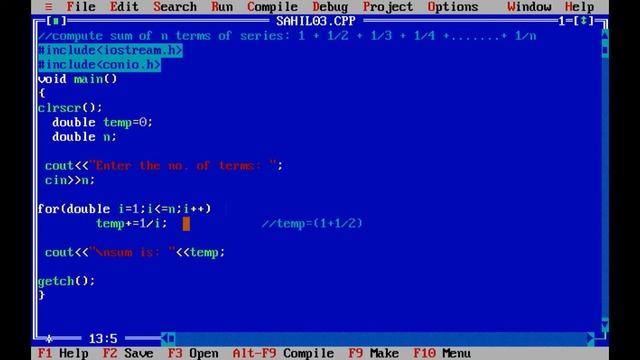 C++ Program To Compute Sum Of N Terms Of SERIES: 1 + 1/2 + 1/3 + 1/4......